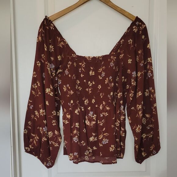 Madewell Lucie Smocked Square Neck Cotton Floral Cottage Top 10 - Picture 5 of 15